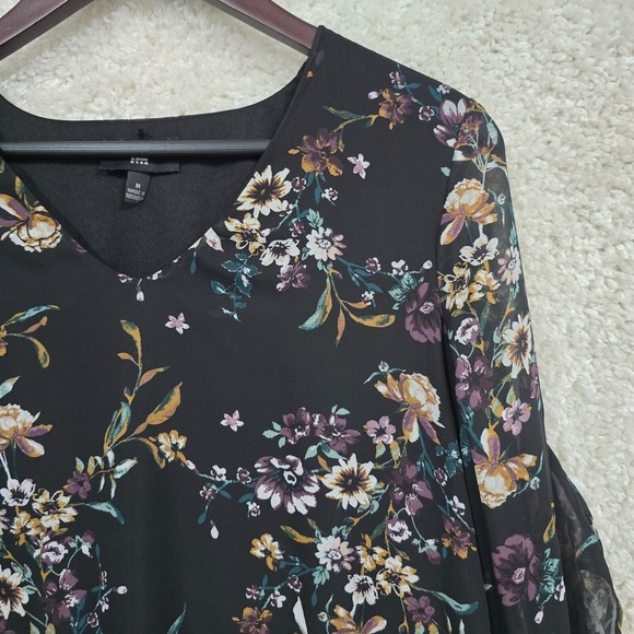 IZ Byer Top Women Medium Black Floral Ruffle Sleeves Lined Fairy Grunge Feminine - Picture 3 of 13